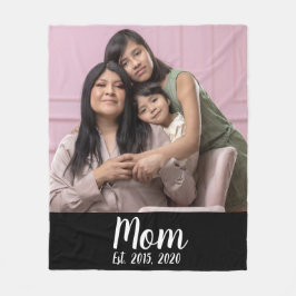 Mom Established Black Modern Script Photo Fleecedecke