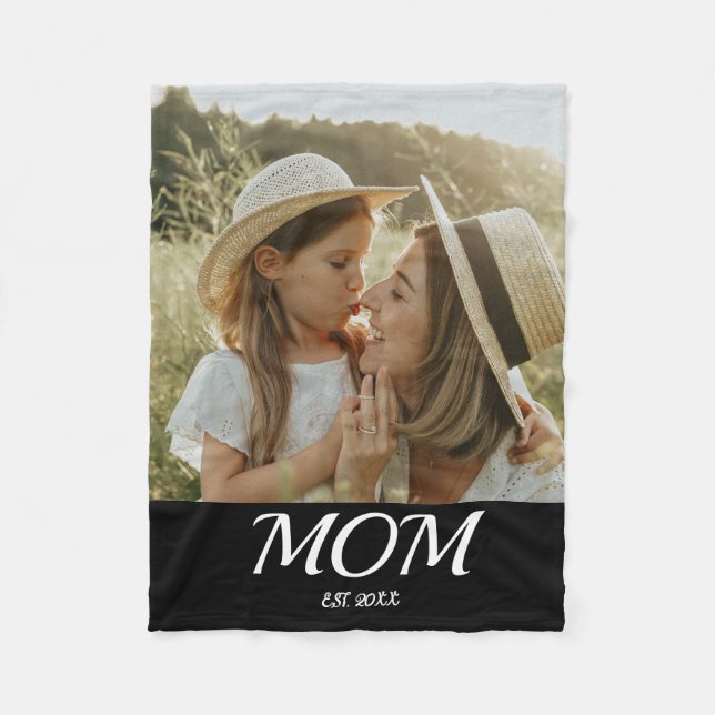 Mom Established Black Modern Script Photo  Fleecedecke (Vorderseite)