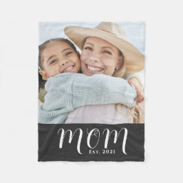 Mom Established Black Modern Script Photo Fleecedecke