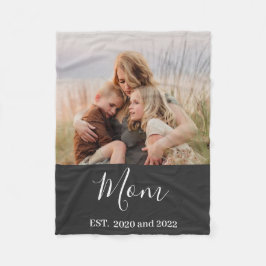 Mom Established Black Modern Script Photo Fleecedecke