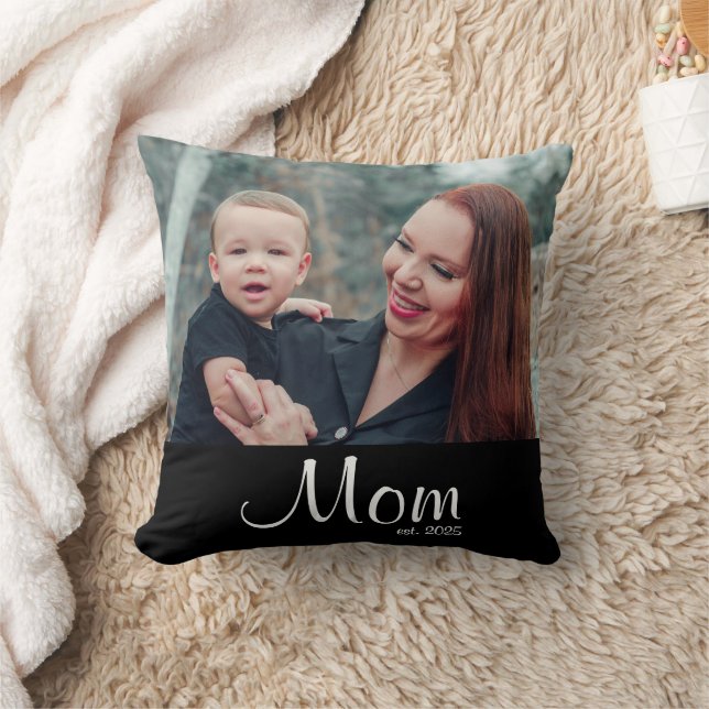 Mom Established Black Modern Script Photo Kissen (Decke)