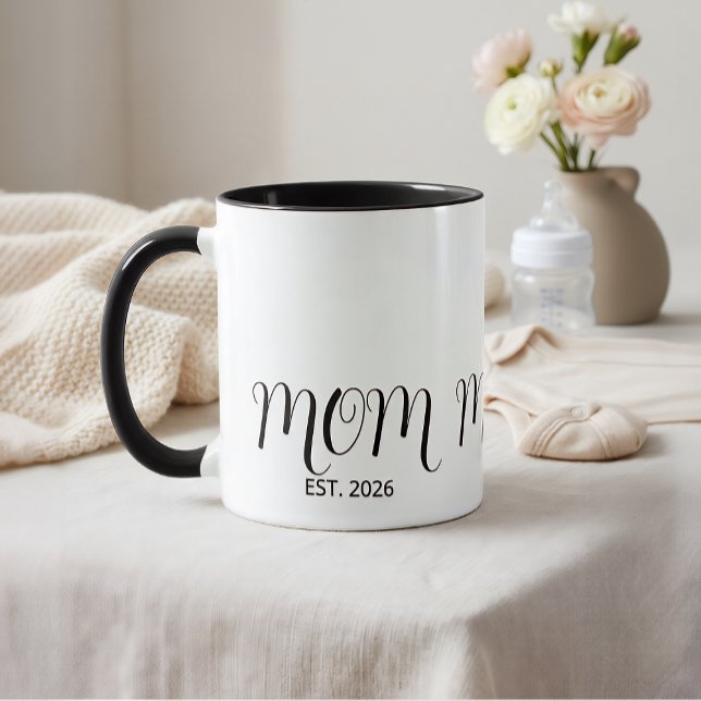 Mom Established Black Script New Mom Gift  Tasse (Von Creator hochgeladen)