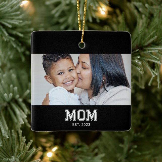 Mom Established Black White Bold Photo Keramikornament (Baum)