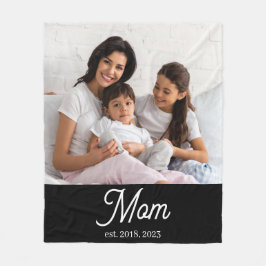 Mom Established Black White Script Photo Fleecedecke