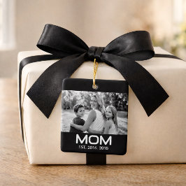 Mom Established Black White Script Photo Keramikornament