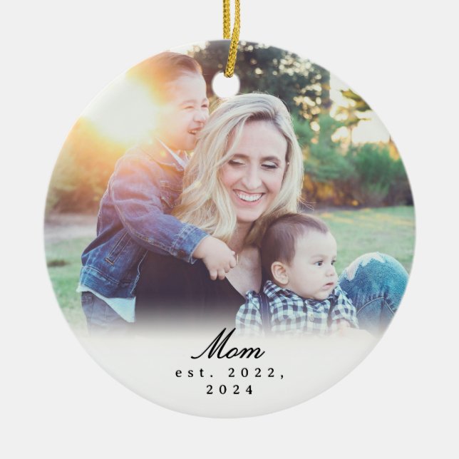 Mom Established Black White Script Photo Ornament (Vorne)