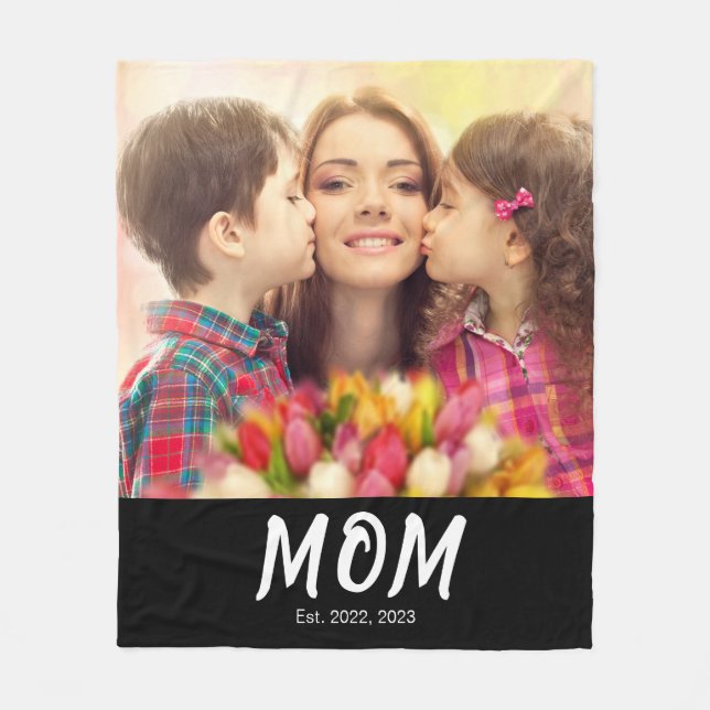 Mom Established Elegant Bold Font Black Photo Fleecedecke (Vorderseite)