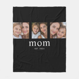 Mom Established Elegant Modern Black 3 Photo Fleecedecke