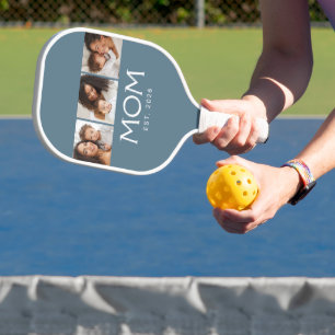 Mom Established Elegant Schrift Blau 3 Foto Pickleball Schläger