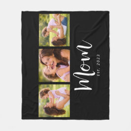 Mom Established Elegant Script Black 3 Photo Fleecedecke