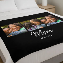 Mom Established Elegant Script Black 3 Photo  Fleecedecke