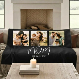Mom Established Elegant Script Black 3 Photo Fleecedecke