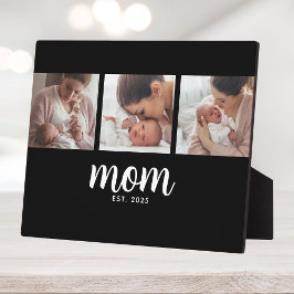 Mom Established Elegant Script Black 3 Photo Fotoplatte