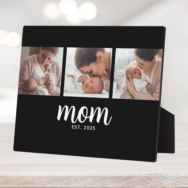 Mom Established Elegant Script Black 3 Photo Fotoplatte (Von Creator hochgeladen)