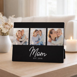 Mom Established Elegant Script Black 3 Photo Fotoplatte