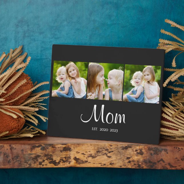 Mom Established Elegant Script Black 3 Photo Fotoplatte (Seite)