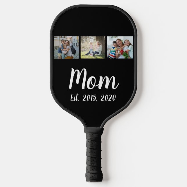 Mom Established Elegant Script Black 3 Photo Pickleball Schläger (Vorderseite)