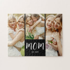 Mom Established Elegant Script Black 3 Photo  Puzzle