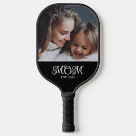 Mom Established Fun Modern Script Photo Pickleball Schläger