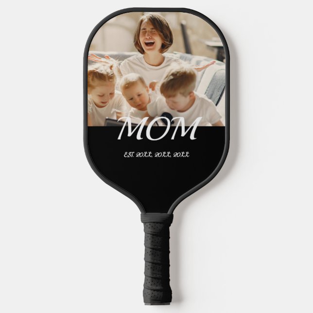 Mom Established Fun Script Photo Pickleball Schläger (Vorderseite)