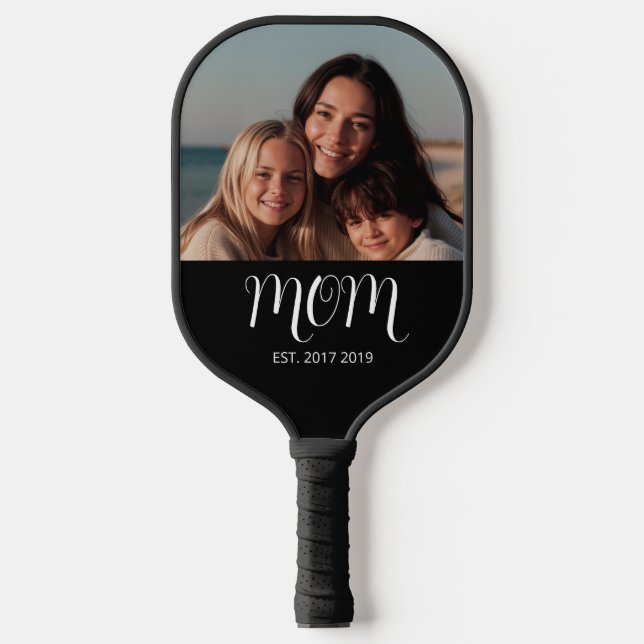 Mom Established Fun Script Photo  Pickleball Schläger (Vorderseite)