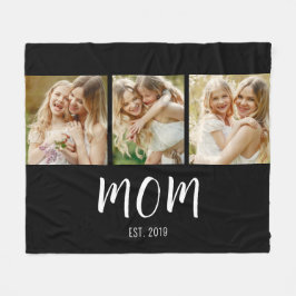 Mom Established Modern Bold Script Black 3 Photo Fleecedecke