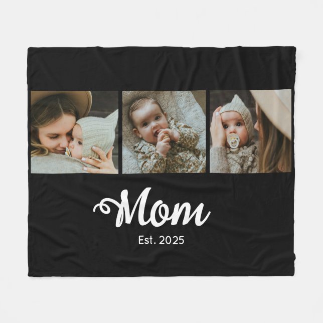 Mom Established Modern Bold Script Black 3 Photo Fleecedecke (Vorderseite (Horizontal))