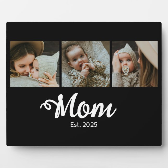 Mom Established Modern Bold Script Black 3 Photo Fotoplatte (Vorderseite)