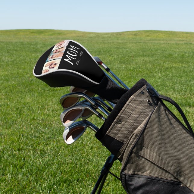 Mom Established Modern Bold Script Black 3 Photo Golf Headcover (In SItu)