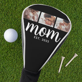Mom Established Modern Bold Script Black 3 Photo Golf Headcover
