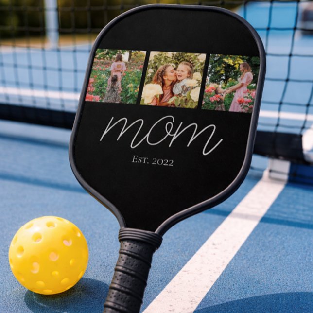 Mom Established Modern Bold Script Black 3 Photo Pickleball Schläger (Von Creator hochgeladen)