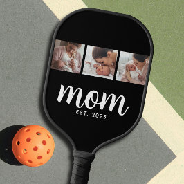 Mom Established Modern Bold Script Black 3 Photo Pickleball Schläger