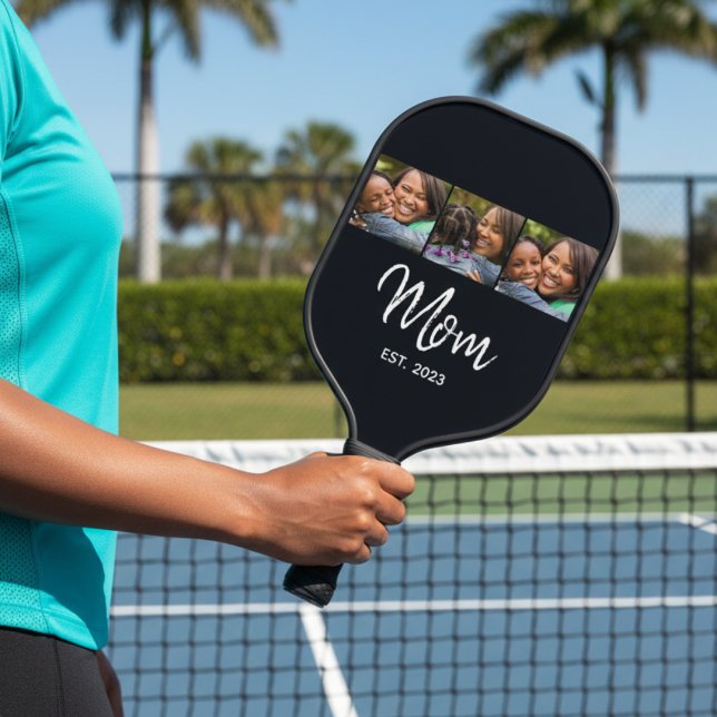 Mom Established Modern Bold Script Black 3 Photo  Pickleball Schläger (Von Creator hochgeladen)