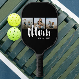 Mom Established Modern Bold Script Black 3 Photo Pickleball Schläger