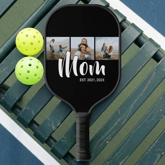 Mom Established Modern Bold Script Black 3 Photo Pickleball Schläger (Mom Established Modern Bold Script Black 3 Photo Pickleball Paddle)