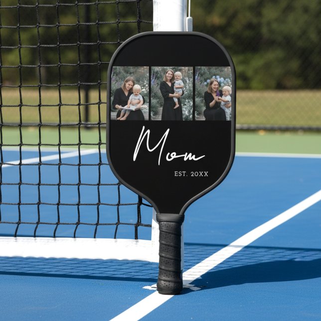 Mom Established Modern Bold Script Black 3 Photo Pickleball Schläger (Von Creator hochgeladen)