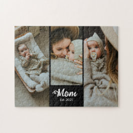 Mom Established Modern Bold Script Black 3 Photo Puzzle