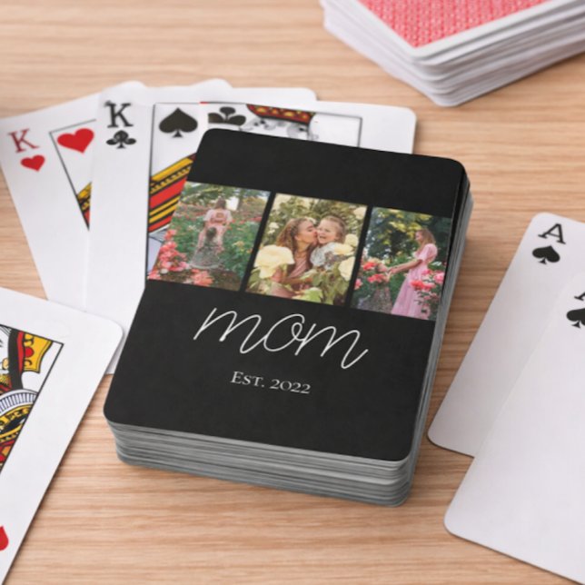 Mom Established Modern Bold Script Black 3 Photo Spielkarten (Von Creator hochgeladen)