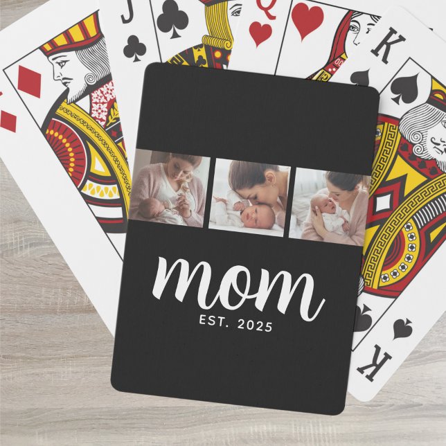 Mom Established Modern Bold Script Black 3 Photo Spielkarten (Von Creator hochgeladen)