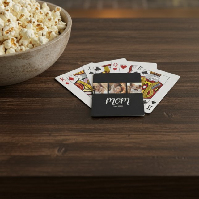 Mom Established Modern Bold Script Black 3 Photo Spielkarten (Von Creator hochgeladen)