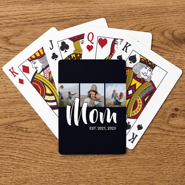 Mom Established Modern Bold Script Black 3 Photo Spielkarten (Mom Established Modern Bold Script Black 3 Photo Poker Cards)