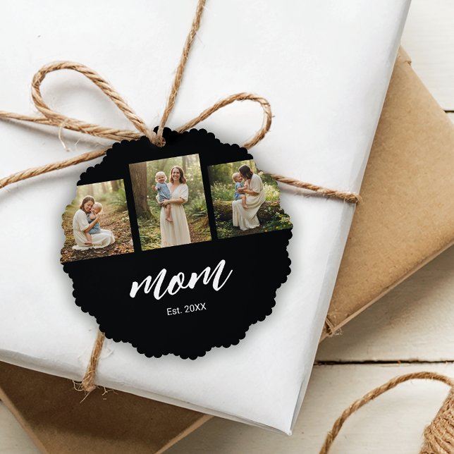 Mom Established Modern Script 3 Photo Ornament Karte (Von Creator hochgeladen)