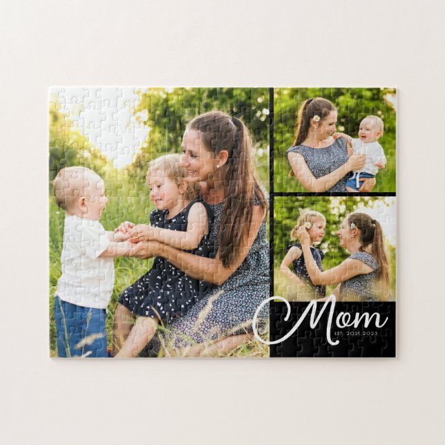 Mom Established Modern Script 3 Photo  Puzzle (Horizontal)