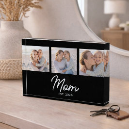 Mom Established Modern Script Black 3 Photo Block