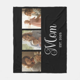 Mom Established Modern Script Black 3 Photo Fleecedecke