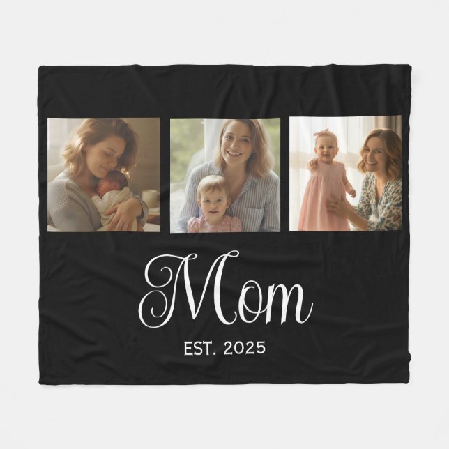 Mom Established Modern Script Black 3 Photo Fleecedecke (Vorderseite (Horizontal))
