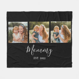 Mom Established Modern Script Black 3 Photo Fleecedecke