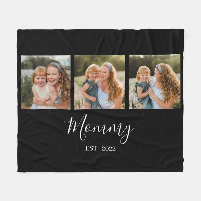 Mom Established Modern Script Black 3 Photo Fleecedecke (Vorderseite (Horizontal))