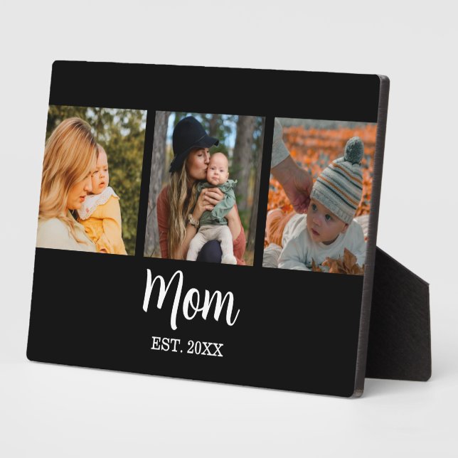 Mom Established Modern Script Black 3 Photo Fotoplatte (Seite)