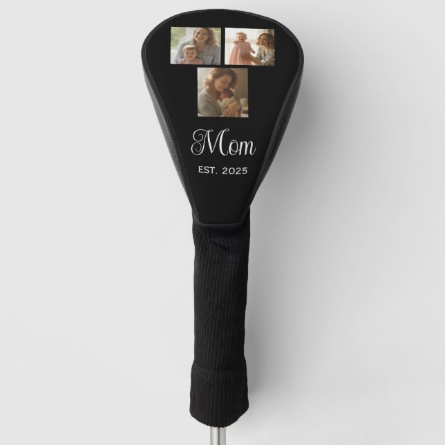 Mom Established Modern Script Black 3 Photo Golf Headcover (Vorderseite)